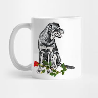 Valentines Rottweiler With Red Rose Mug